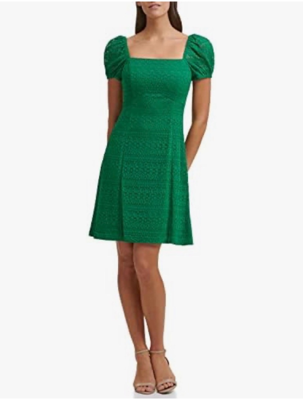 Kensie Emerald Green Square-Neck Puff-Sleeve Mini Dress